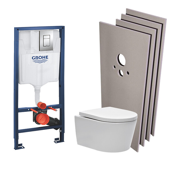 SWISS AQUA TECHNOLOGIES - Pack WC Rapid SL + cuvette sans bride SAT, fixations cachées + plaque Skate chrome + Set habillage - large