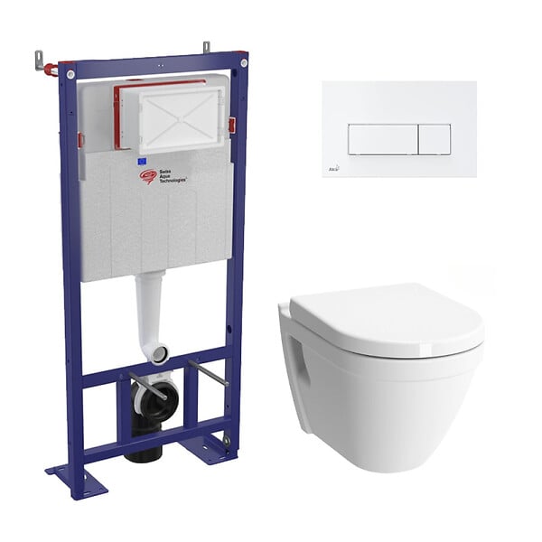 SWISS AQUA TECHNOLOGIES - Pack WC bâti-autoportant + Cuvette Vitra S50 + Abattant softclose + Plaque blanche (SMART-S50-4) - large