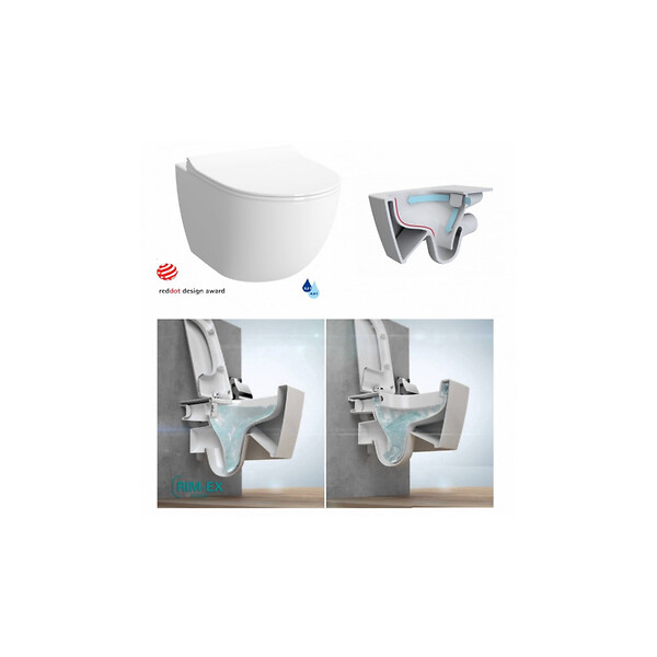GROHE - Pack WC Bâti + cuvette Sento RIM-EX (sans bride) compacte + plaque de commande chrome (GROHE-SentoRimlessCOMPACT) - large