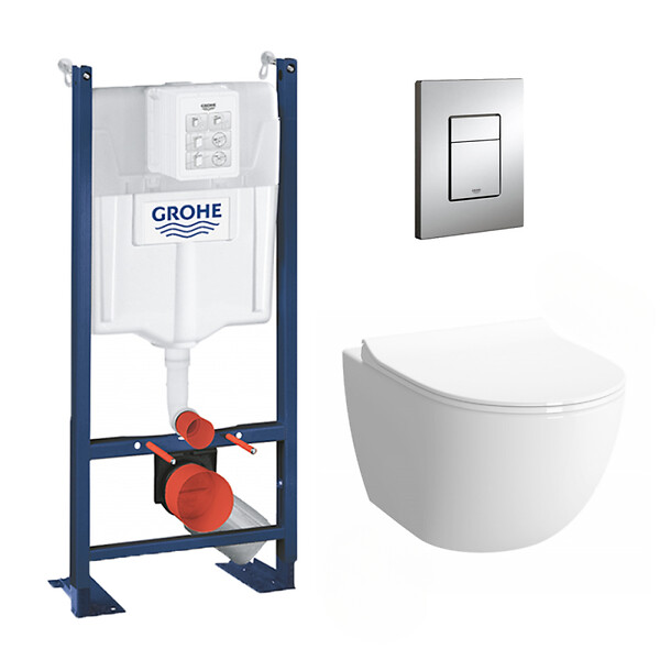 GROHE - Pack WC Cuvette Sento Compacte + Rapid SL autoportant NF + plaque chrome (ProjectSentoCOMPACT-1) - large