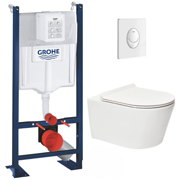 SWISS AQUA TECHNOLOGIES - Pack WC Rapid SL autoportant + WC sans bride SAT Brevis + Abattant ultra-fin softclose Plaque blanche - large