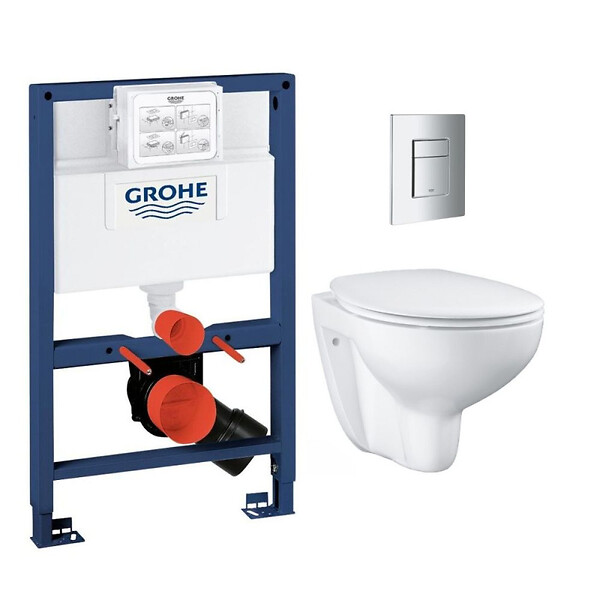 GROHE - Pack WC Bâti-support Rapid SL + Cuvette Bau sans bride + Abattant SoftClose + Plaque Chrome (RapidSL082-Bau-1) - large