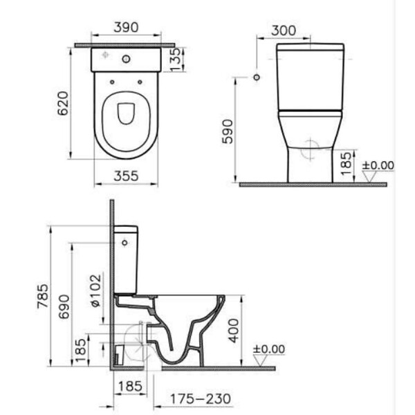 VITRA - Vitra  Integra Pack WC à poser sans bride avec abattant frein de chute et réservoir, Blanc (9859-003-7202-SP) - large