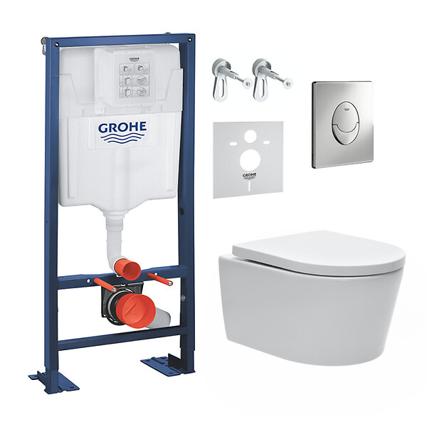 GROHE - Pack WC bâti-autoportant Rapid SL + WC SAT sans bride + Abattant softclose + Plaque chrome (Autoportant-SAT-2) - large