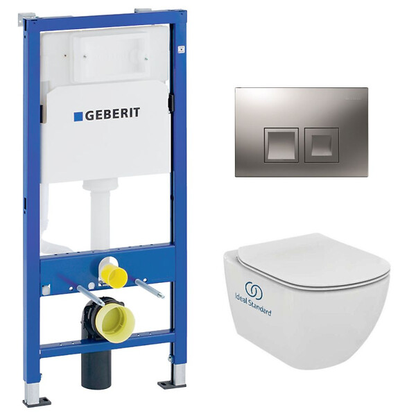 GEBERIT - Pack WC Bati Geberit  duofix UP100 + Cuvette Ideal Standard Tesi Aquablade + Plaque de commande Delta50 chrome mat - large