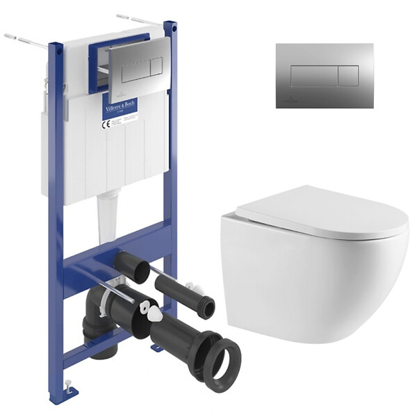 VILLEROY & BOCH - ViConnect Pro S Pack WC bâti Villeroy & Boch + WC Swiss Aqua Technologies + abattant SoftClose + plaque (VCNFUSIONTQ2SPCH) - large