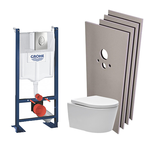 SWISS AQUA TECHNOLOGIES - Pack Rapid SL autoportant + cuvette sans bride SAT fixations cachées + plaque chrome + Set habillage - large