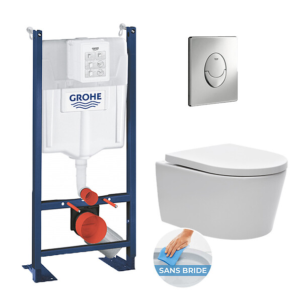 SWISS AQUA TECHNOLOGIES - Pack Rapid SL autoportant + cuvette sans bride SAT fixations cachées + plaque chrome + Set habillage - large