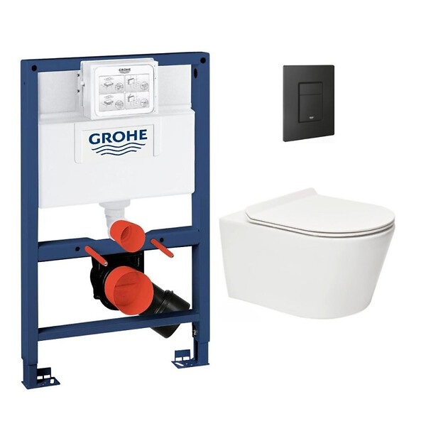 SWISS AQUA TECHNOLOGIES - Pack WC Bâti-support Rapid SL + WC sans bride SAT Brevis + Plaque Noir mat - large