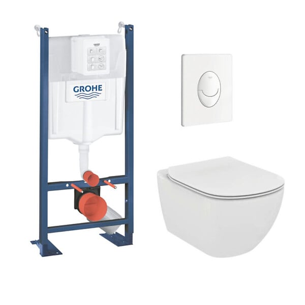 GROHE - Pack WC Rapid SL autoportant + cuvette Ideal Standard T354601 + plaque Skate Air blanche (ProjectTesi-3) - large