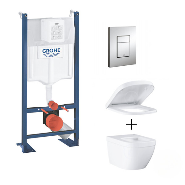 GROHE - Pack WC Euro Ceramic Cuvette Compact Triple Vortex + Rapid SL autoportant NF + plaque chrome (ProjectEuroCompact-1) - large