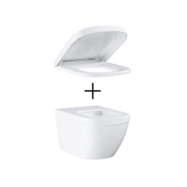 GROHE - Pack WC Euro Ceramic Cuvette Compact Triple Vortex + Rapid SL autoportant NF + plaque chrome (ProjectEuroCompact-1) - large