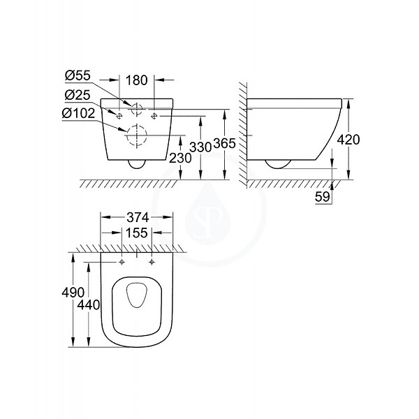 GROHE - Pack WC Euro Ceramic Cuvette Compact Triple Vortex + Rapid SL autoportant NF + plaque chrome (ProjectEuroCompact-1) - large