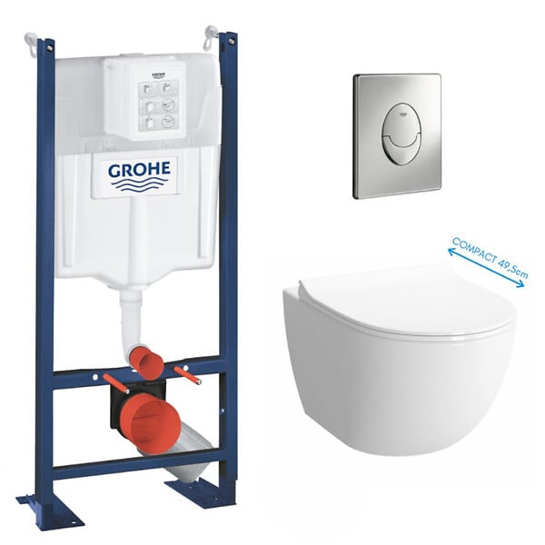 GROHE - Pack WC Bâti Rapid SL Autoportant + Cuvette Vitra Sento compacte + Abattant soft close + Plaque chrome (ProjectSentoCompact-2) - large