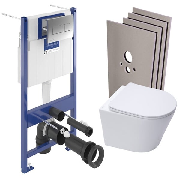 VILLEROY & BOCH - ViConnect Pro S Pack WC bâti Villeroy & Boch + abattant SoftClose + habillage + plaque (VCNINFI2CHSB) - large