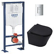 GROHE - Pack WC Bâti Solido + WC sans bride SAT Noir mat + Abattant frein de chute + Plaque chrome (AUTOPORTANT-BLACKINFINITIO-1) - vignette