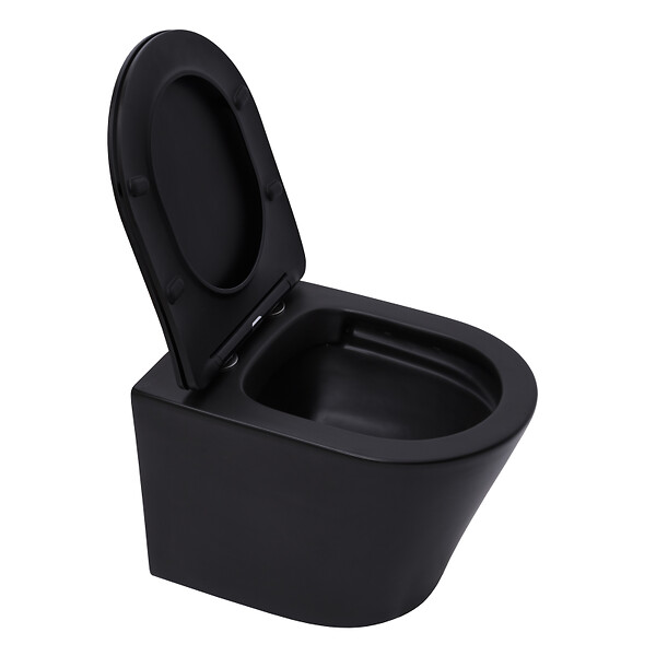 GROHE - Pack WC Bâti Solido + WC sans bride SAT Noir mat + Abattant frein de chute + Plaque chrome (AUTOPORTANT-BLACKINFINITIO-1) - large