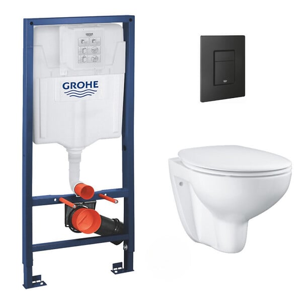 GROHE - Pack WC Rapid SL + WC Bau Ceramic sans bride + Siège abattant SoftClose + Plaque de commande noir mat  (RapidSL-Bau-KF0) - large