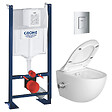 GROHE - Pack WC Bâti autoportant Rapid SL + WC sans bride avec fonction bidet thermostatique + Plaque chrome (ProjectSATClean-1) - vignette