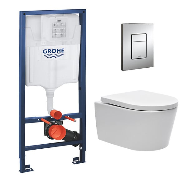 SWISS AQUA TECHNOLOGIES - Pack WC Rapid SL + cuvette sans bride SAT, fixations cachées + plaque Skate chrome - large