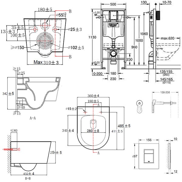 SWISS AQUA TECHNOLOGIES - Pack WC Rapid SL + cuvette sans bride SAT, fixations cachées + plaque Skate chrome - large