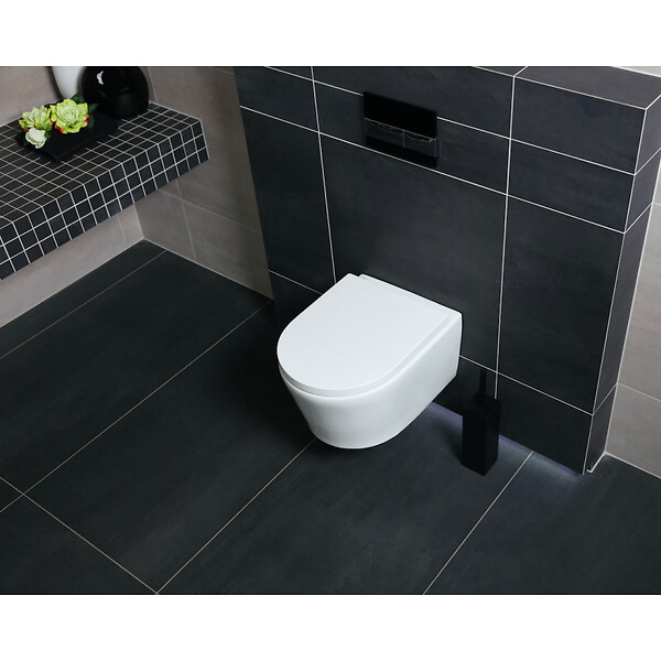 GEBERIT - Pack WC Bati Geberit UP100 + WC sans bride Swiss Aqua Technologies + Abattant softclose + Plaque Noir brillant - large