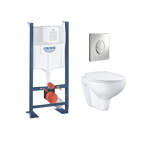 GROHE - Pack WC Rapid SL autoportant + cuvette Bau Ceramic sans bride + plaque Skate Air chrome (ProjectBau-2) - large