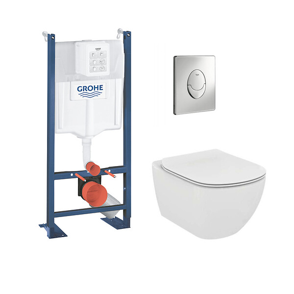 GROHE - Pack WC Rapid SL autoportant + cuvette Ideal Standard T354601 + plaque Skate Air chrome (ProjectTesi-2) - large