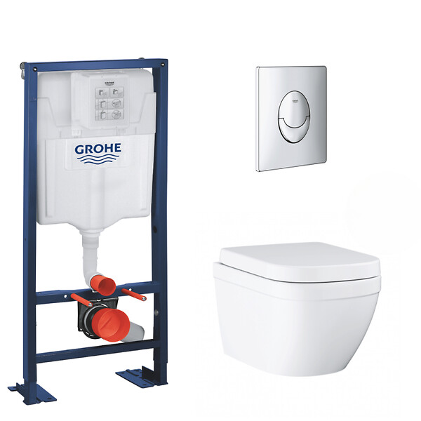 GROHE - Grohe Rapid SL Bâti Support autoportant, cuvette Euro Ceramic Triple Vortex avec abattant frein de chute (AutoportantEUROCERAM2) - large
