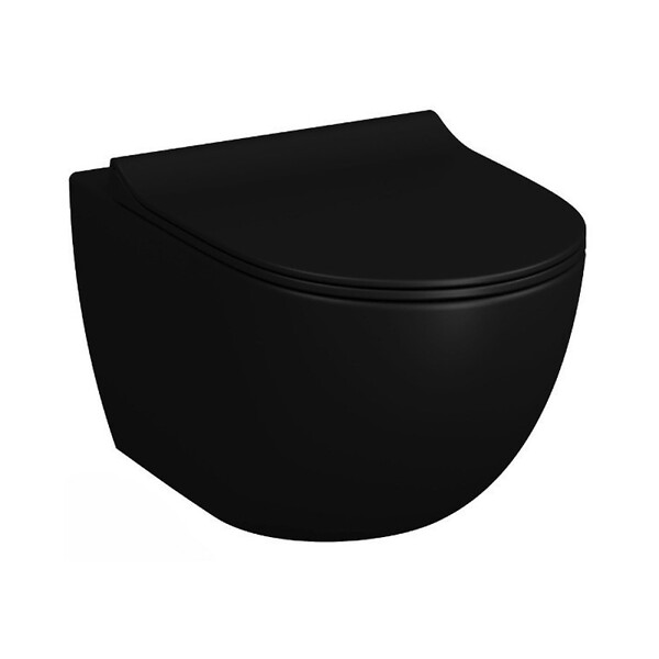SWISS AQUA TECHNOLOGIES - Swiss Aqua Technologies Pack WC bâti-autoportant + WC Infinitio noir mat sans bride et fixations invisibles + Abattant softclose + Plaque noir mat - large