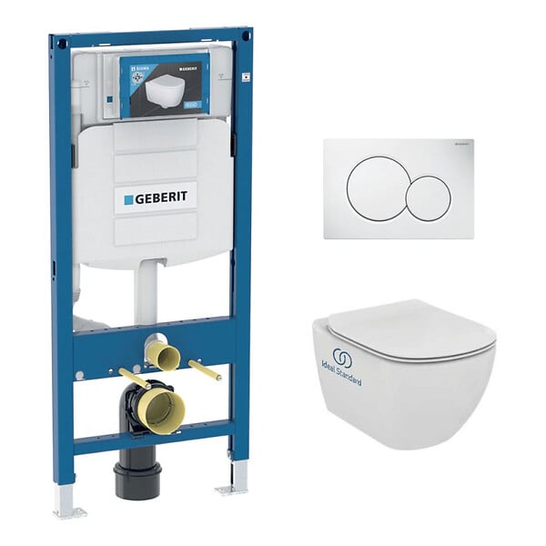 GEBERIT - Pack WC Bati Geberit  Duofix + Cuvette Ideal Standard Tesi Aquablade + Plaque de commande Sigma01 Blanche (GEBAQUA-B) - large