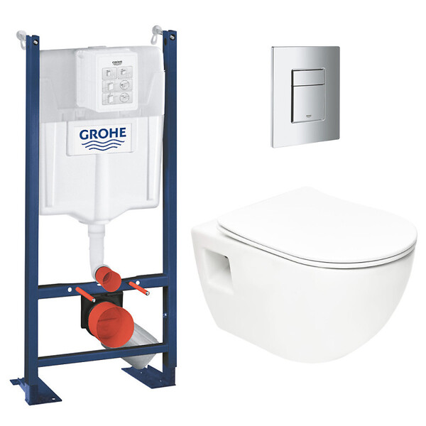 GROHE - Pack WC Bâti Autoportant Rapid SL + WC sans bride SAT + Abattant SoftClose + Plaque Chrome (Project2-1) - large