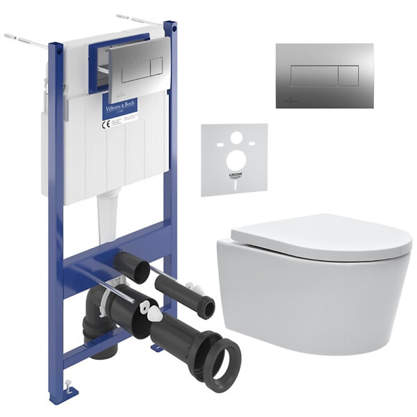 VILLEROY & BOCH - ViConnect Pro S Pack WC bâti Villeroy & Boch + WC sans bride Swiss Aqua Technologies + abattant + plaque (VICONSAT2CHSET) - large