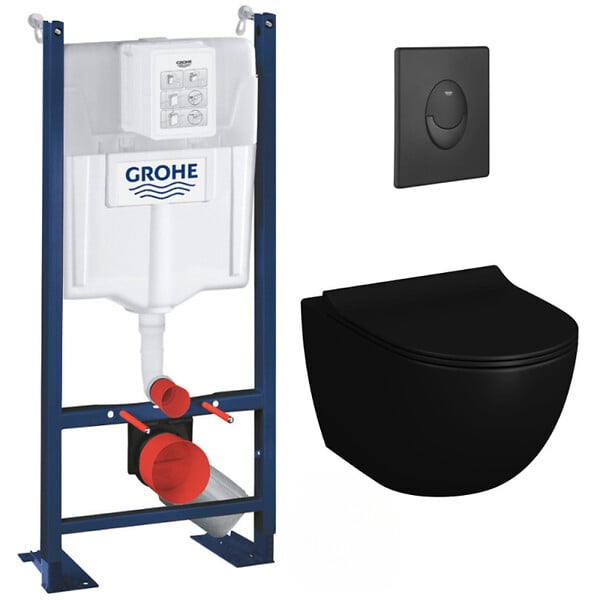 GROHE - Grohe Pack WC Bâti autoportant Rapid SL + WC sans bride Infinitio 2.0 Noir mat + Abattant softclose + Plaque Noir mat - large