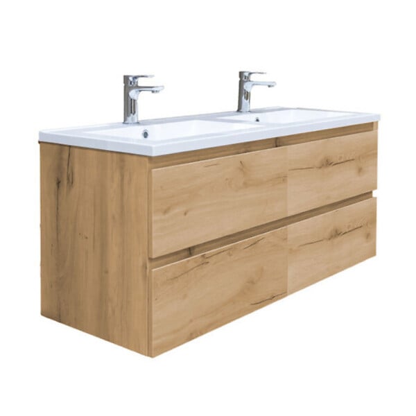 SWISS AQUA TECHNOLOGIES - B-Way 120x46x27 cm double vasque semi-encastrée en marbre coulé pour meuble de salle de bain BWAY2120OAK, blanc (CU12046) - large