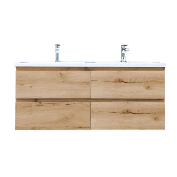 SWISS AQUA TECHNOLOGIES - B-Way 120x46x27 cm double vasque semi-encastrée en marbre coulé pour meuble de salle de bain BWAY2120OAK, blanc (CU12046) - large