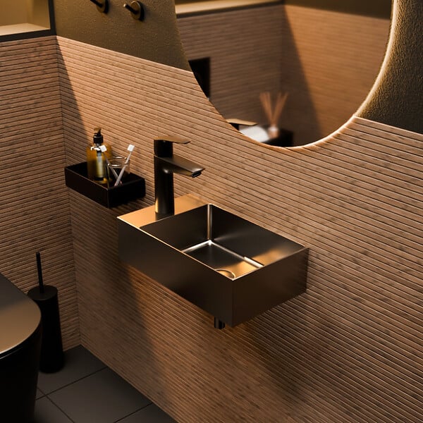 CERAMIA - Ceramia Timeless Lave mains en Acier Inoxydable 304, 40x22x11cm, Gun Métal brossé PVD - large