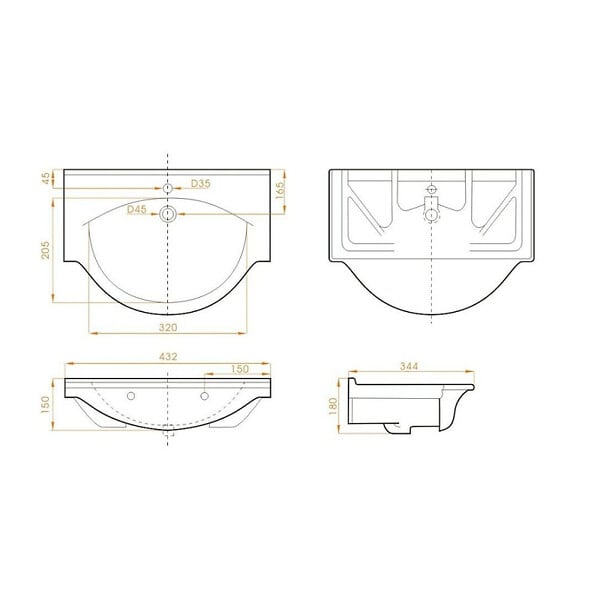 NATUREL - Naturel Lavabo Pro 43x34 cm trou pour mélangeur au milieu (HA5640) - large