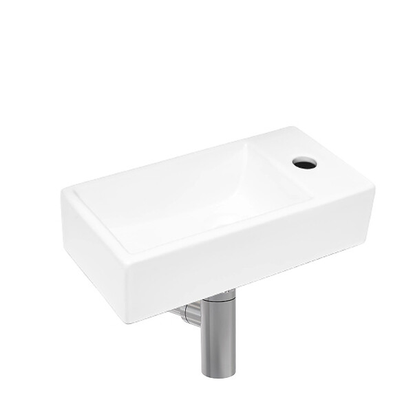 SWISS AQUA TECHNOLOGIES - Swiss Aqua Technologies Brevis Lave-mains suspendu avec trou pour robinetterie à droite, 40,5x20,5x10,5cm + Siphon (SATBRE4020SR-SET2) - large