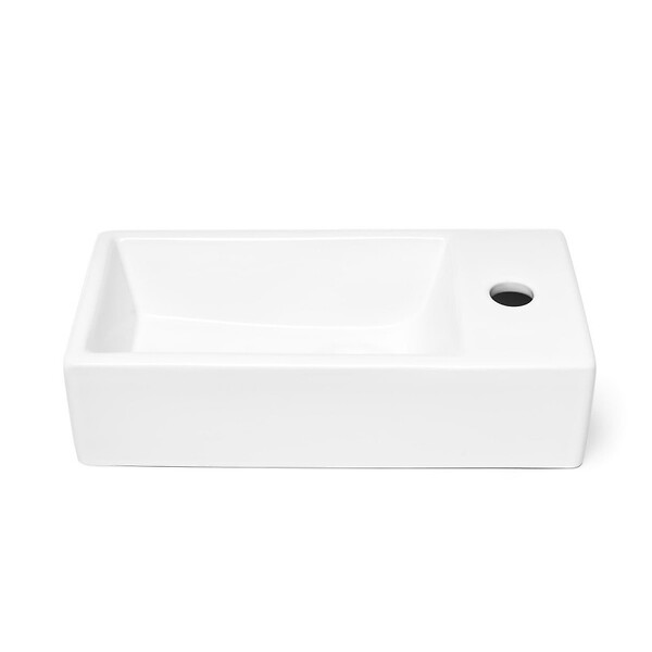 SWISS AQUA TECHNOLOGIES - Swiss Aqua Technologies Brevis Lave-mains suspendu avec trou pour robinetterie à droite, 40,5x20,5x10,5cm + Siphon (SATBRE4020SR-SET2) - large