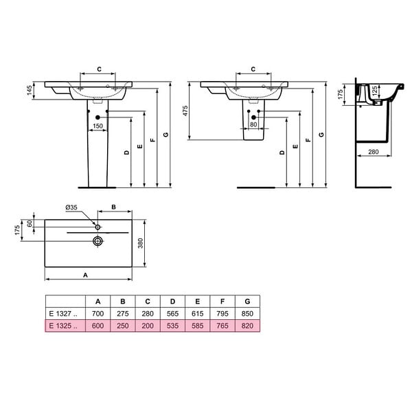 IDEAL STANDARD - Ideal Standard Connect Space Lavabo 600 x 175 x 380 mm, blanc (E1325MA) - large