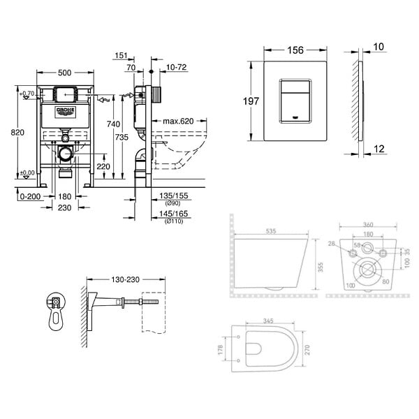 GROHE - Pack WC bâti-support Rapid SL + WC suspendu sans bride + abattant SoftClose + plaque chrome (RAPSL082-CETOR1DE) - large