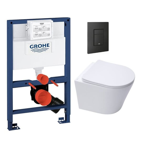 GROHE - Grohe Pack WC Bâti-support Rapid SL + WC Swiss Aqua Technologies Infinitio sans bride + Plaque Noir mat (RapidSL082-Infinitio-KF0) - large