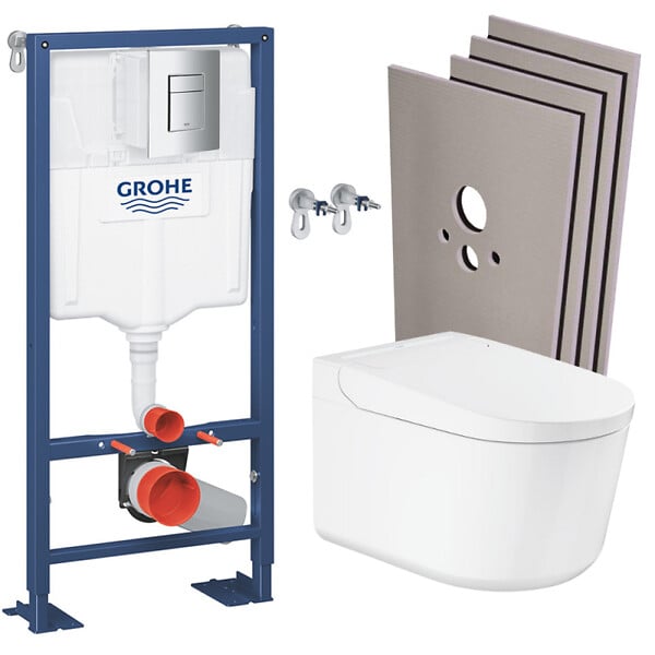 GROHE - Pack WC Bâti-support RAPID SL + WC lavant suspendu Sensia Alpine + Plaque chrome + Set habillage (RSLSENSIA1SB) - large