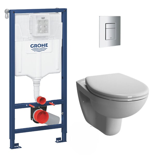 GROHE - Pack WC Bâti-support Rapid SL + WC Vitra Normus + Abattant softclose + Plaque Chrome (RapidSL-Normus-1) - large