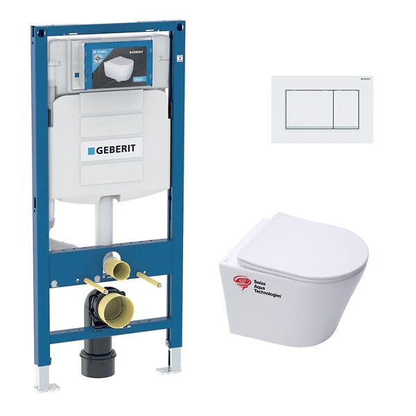 GEBERIT - Pack WC Bati-support Geberit + WC Swiss Aqua Technologies sans bride + Abattant softclose + Plaque (Geb SAT Infinitio-K) - large