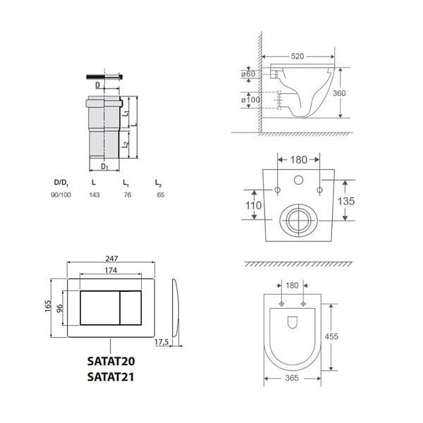 SWISS AQUA TECHNOLOGIES - Pack WC bâti-support léger 112 cm ECO 2L Swiss Aqua Technologies + WC suspendu Swiss Aqua Technologies + plaque (STEST67WR01-FR) - large