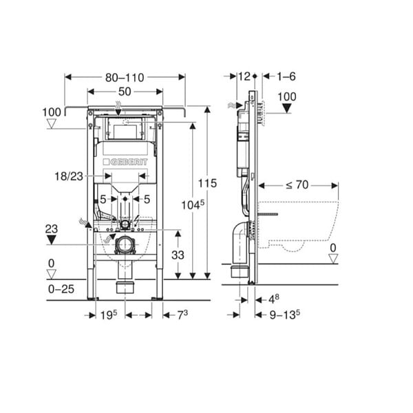 GEBERIT - Duofix bâti-support WC suspendu pour paroi légère, hauteur 112 cm (111.350.00.6) - large