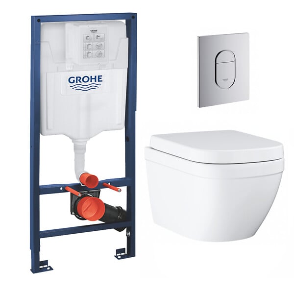 GROHE - pack bâti-support Rapid Sl + plaque Arena chrome + cuvette Euro Ceramic Compact + abattant  softclose (euroceramicset2) - large