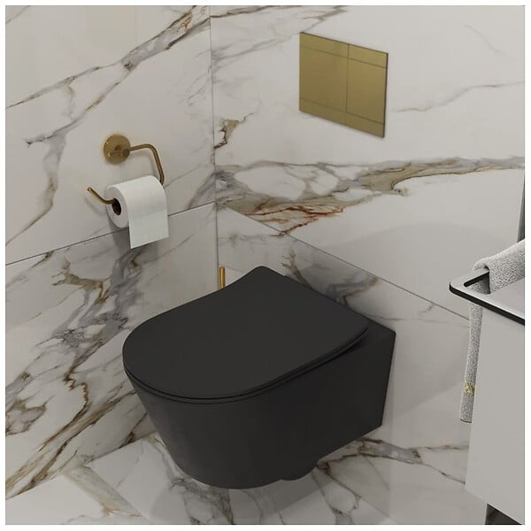 VILLEROY & BOCH - Pack WC Bâti-support sol mur Villeroy & Boch + WC SAT sans bride + Abattant SoftClose + Plaque noire (VCNBLSAT4) - large